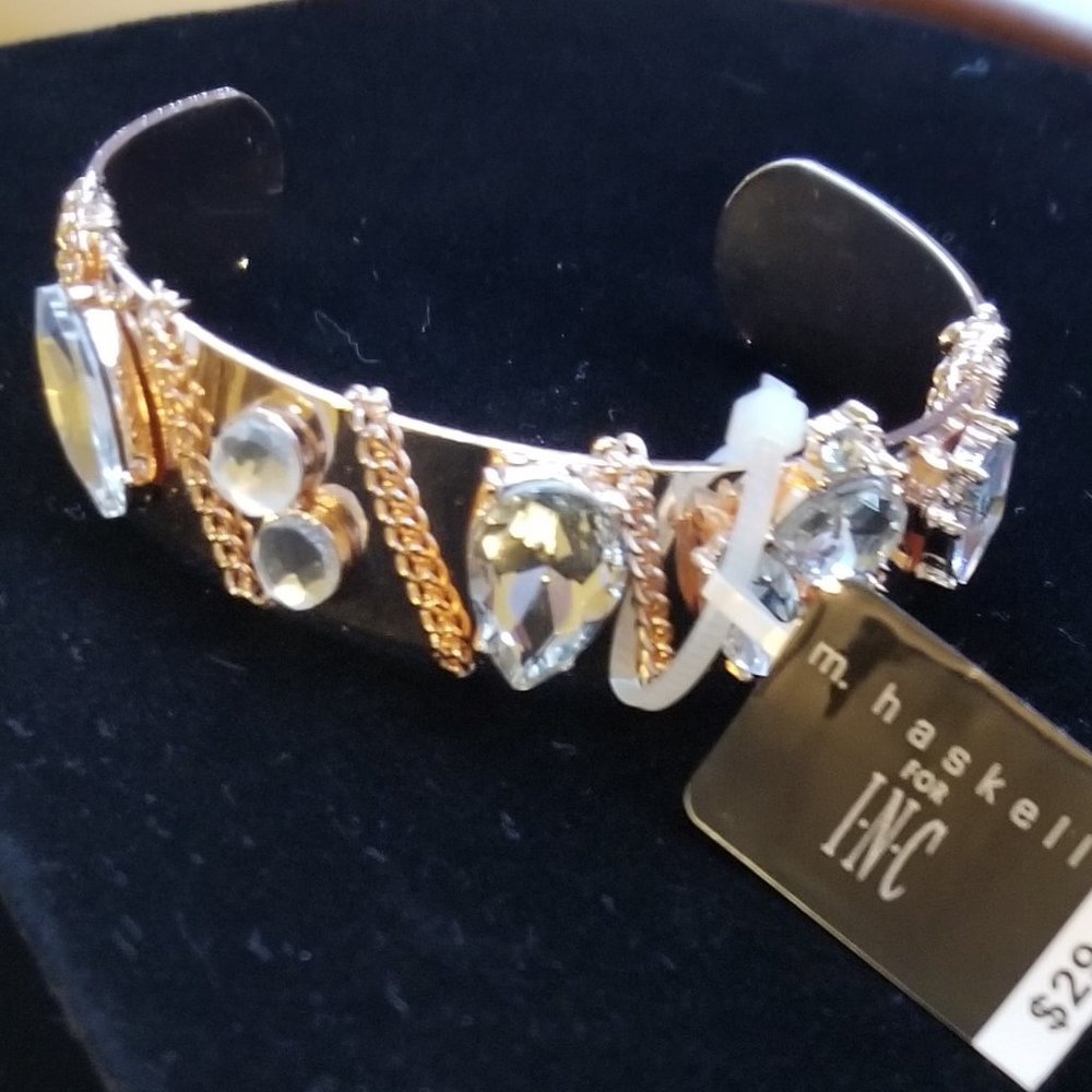 M. Haskell Crystal Chain Rose Gold Cuff Bracelet